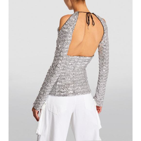 The Attico Sequin Zane Metallic Crossover Cut-out Top - Picture 3 of 16